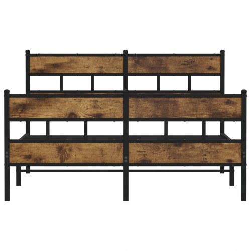 Sengeramme 135 x 190 cm i metal - sort og røget egetræsfarve