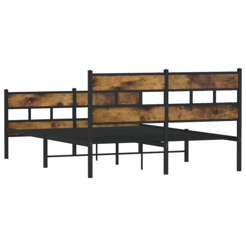 Sengeramme 135 x 190 cm i metal - sort og røget egetræsfarve
