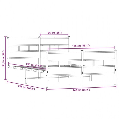 Sengeramme 135 x 190 cm i metal - sort og røget egetræsfarve