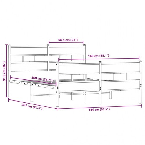 Sengeramme 140 x 200 cm i metal - sort/røget egetræsfarve