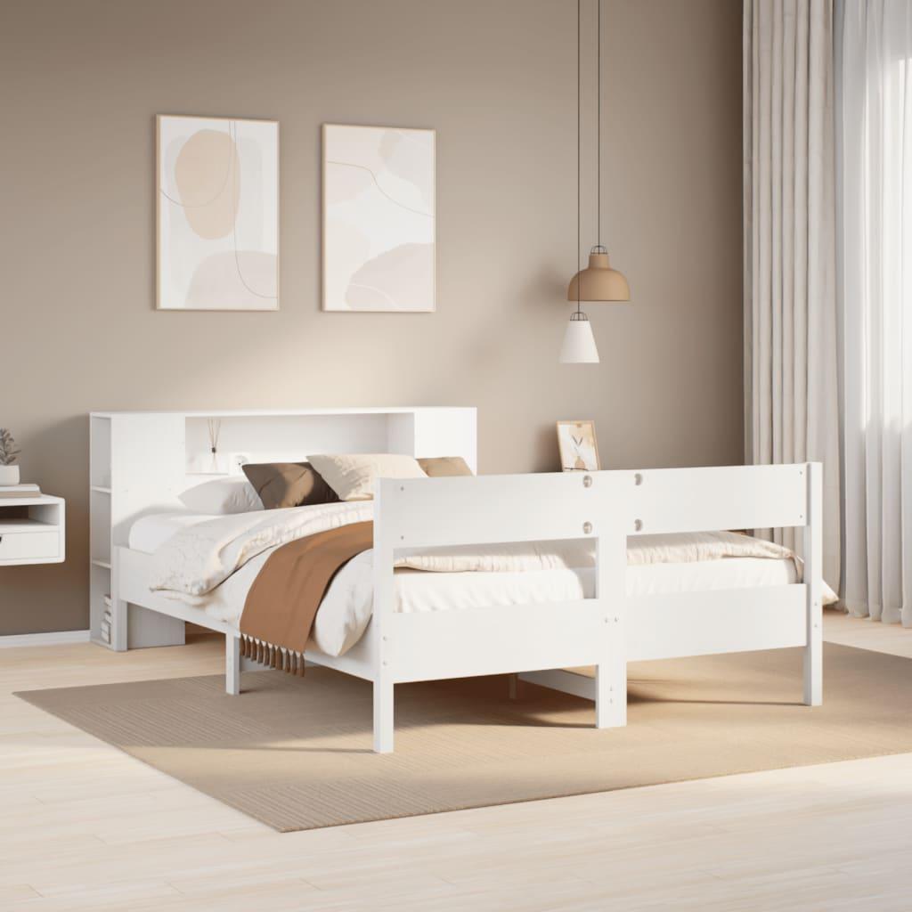 vidaXL Seng med reol - Dobbeltseng - Massivt fyrretræ - Hvid - 160x200 cm
