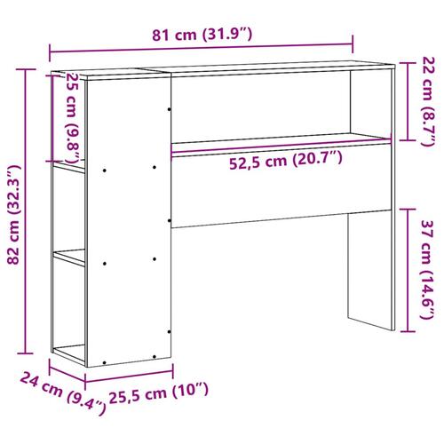 Sengegavl med opbevaring 75 cm massivt fyrretræ hvid
