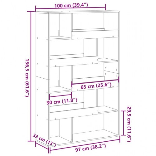 Rumdeler med 10 hylder - sonoma-eg, 100 x 33 x 156,5 cm