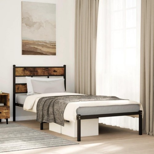 Sengeramme uden madras 90x200 cm metal røget egetræsfarve