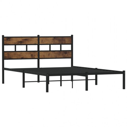 Sengeramme 135x190 cm i metal - sort og røget egetræsfarve