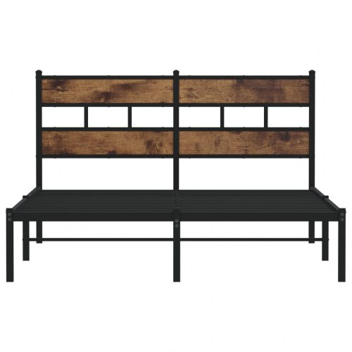 Sengeramme 135x190 cm i metal - sort og røget egetræsfarve