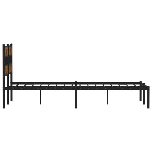 Sengeramme 135x190 cm i metal - sort og røget egetræsfarve