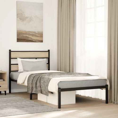 Sengeramme 75 x 190 cm i metal - sort/sonoma-eg