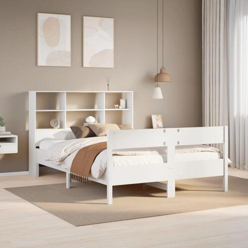 Seng med reol uden madras 140x200 cm massivt fyrretræ hvid