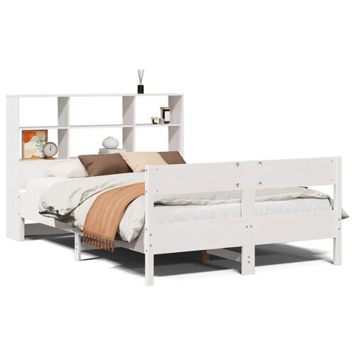 Seng med reol uden madras 140x200 cm massivt fyrretræ hvid