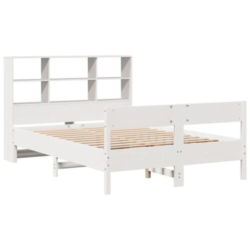 Seng med reol uden madras 140x200 cm massivt fyrretræ hvid