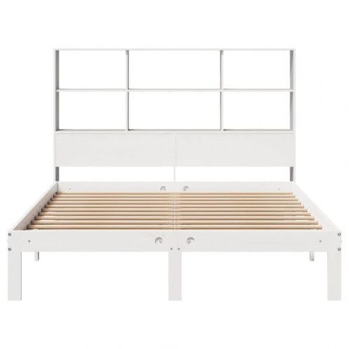 Seng med reol uden madras 140x190 cm - massivt fyrretræ, hvid