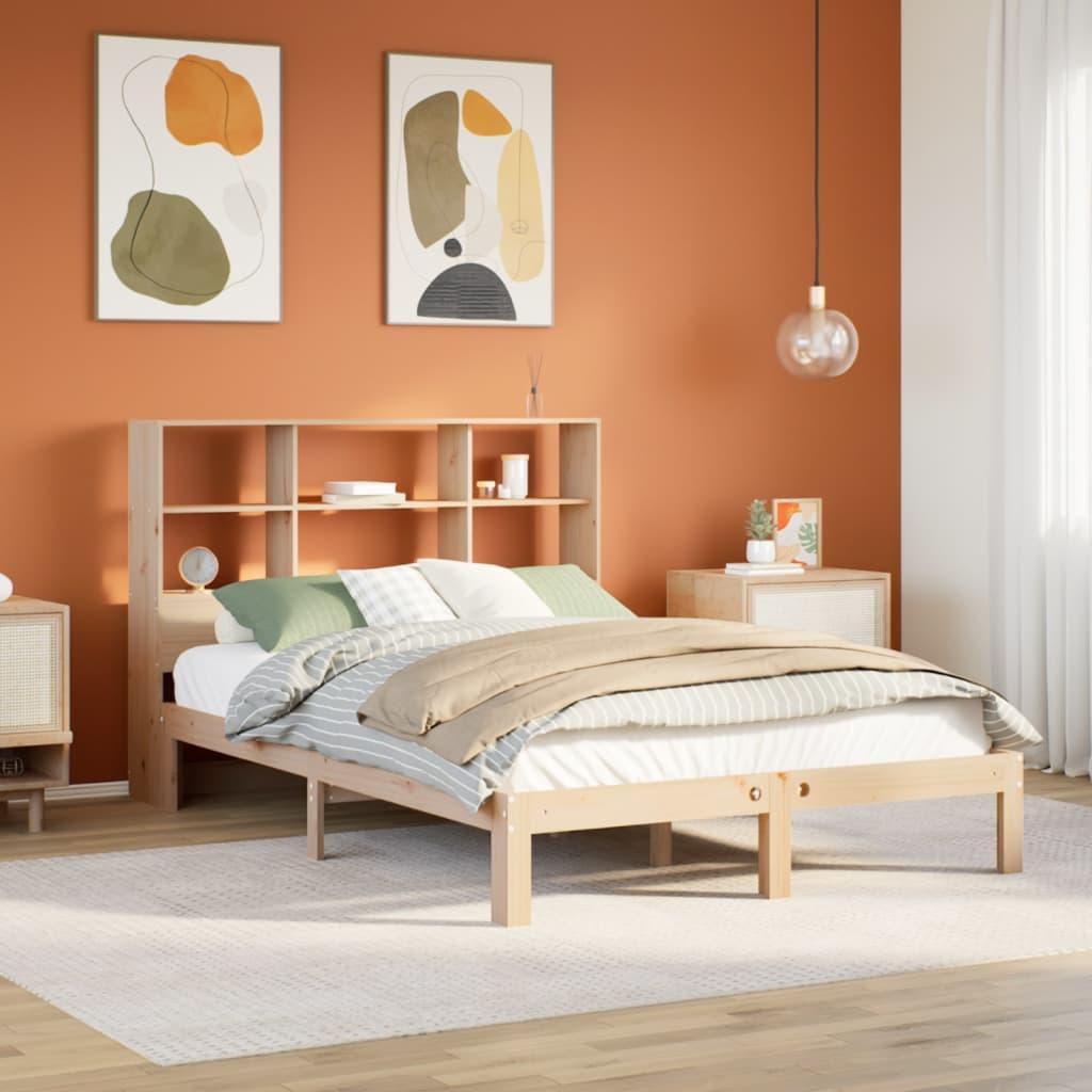 Seng med reol uden madras 120x200 cm massivt fyrretræ