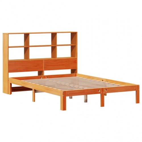 Seng med reol uden madras 140×190 cm - massivt fyrretræ, gyldenbrun