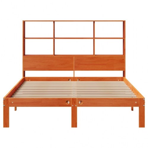 Seng med reol uden madras 140×190 cm - massivt fyrretræ, gyldenbrun