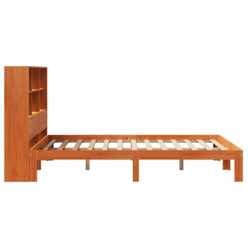 Seng med reol uden madras 140×190 cm - massivt fyrretræ, gyldenbrun