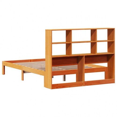 Seng med reol uden madras 140×190 cm - massivt fyrretræ, gyldenbrun