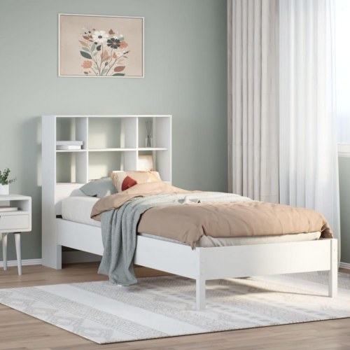 Seng med reol uden madras 90x190 cm massivt fyrretræ hvid