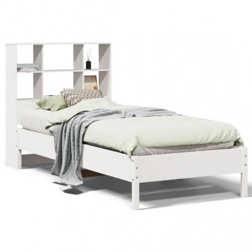 Seng med reol uden madras 90x190 cm massivt fyrretræ hvid