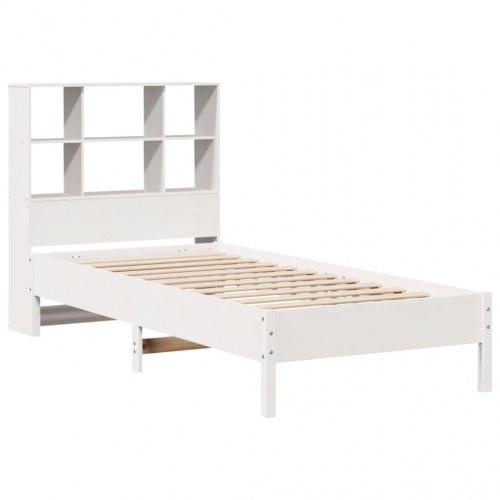 Seng med reol uden madras 90x190 cm massivt fyrretræ hvid