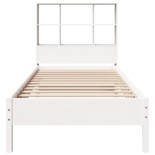Seng med reol uden madras 90x190 cm massivt fyrretræ hvid