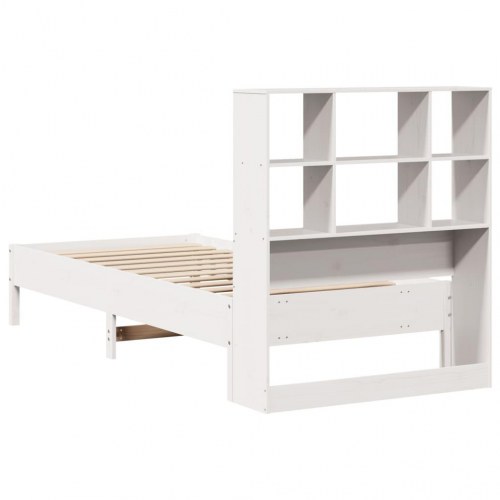 Seng med reol uden madras 90x190 cm massivt fyrretræ hvid