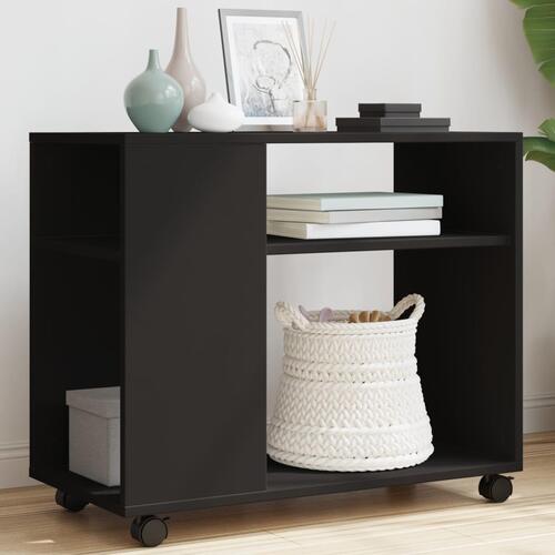 Sidebord med hjul 70x35x60 cm konstrueret træ sort