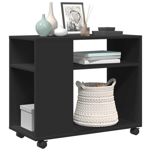 Sidebord med hjul 70x35x60 cm konstrueret træ sort