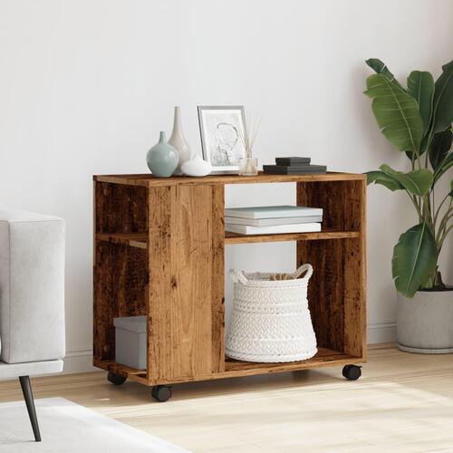 Sidebord med hjul 70x35x60 cm konstrueret træ gammelt trælook