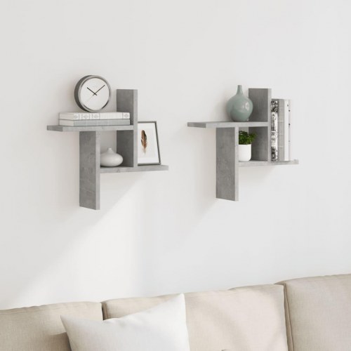 Væghylder 2 stk. 38×12×38 cm i konstrueret træ - betongrå