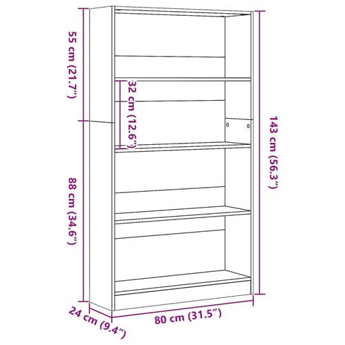 Bogreol 80x24x143 cm konstrueret træ antikt træ