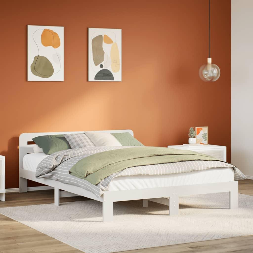 Sengeramme Uden Madras Massivt Fyrretræ - Hvid / 150 x 200 cm