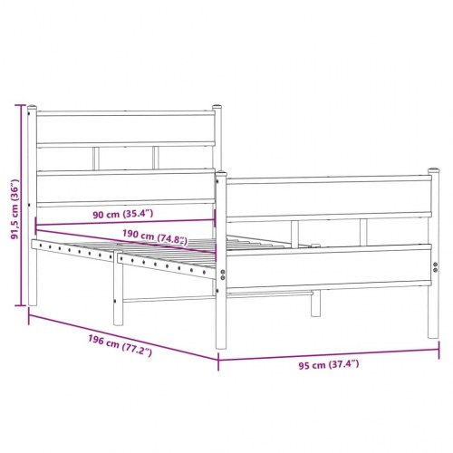 Sengeramme 90 x 190 cm i metal - sort/sonoma-eg