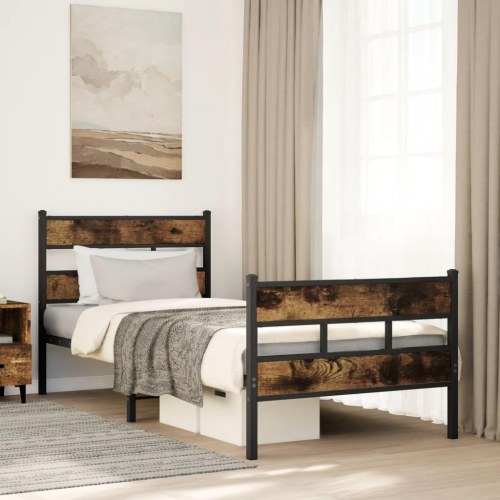 Sengeramme 80 x 200 cm i metal - sort/røget egetræsfarve