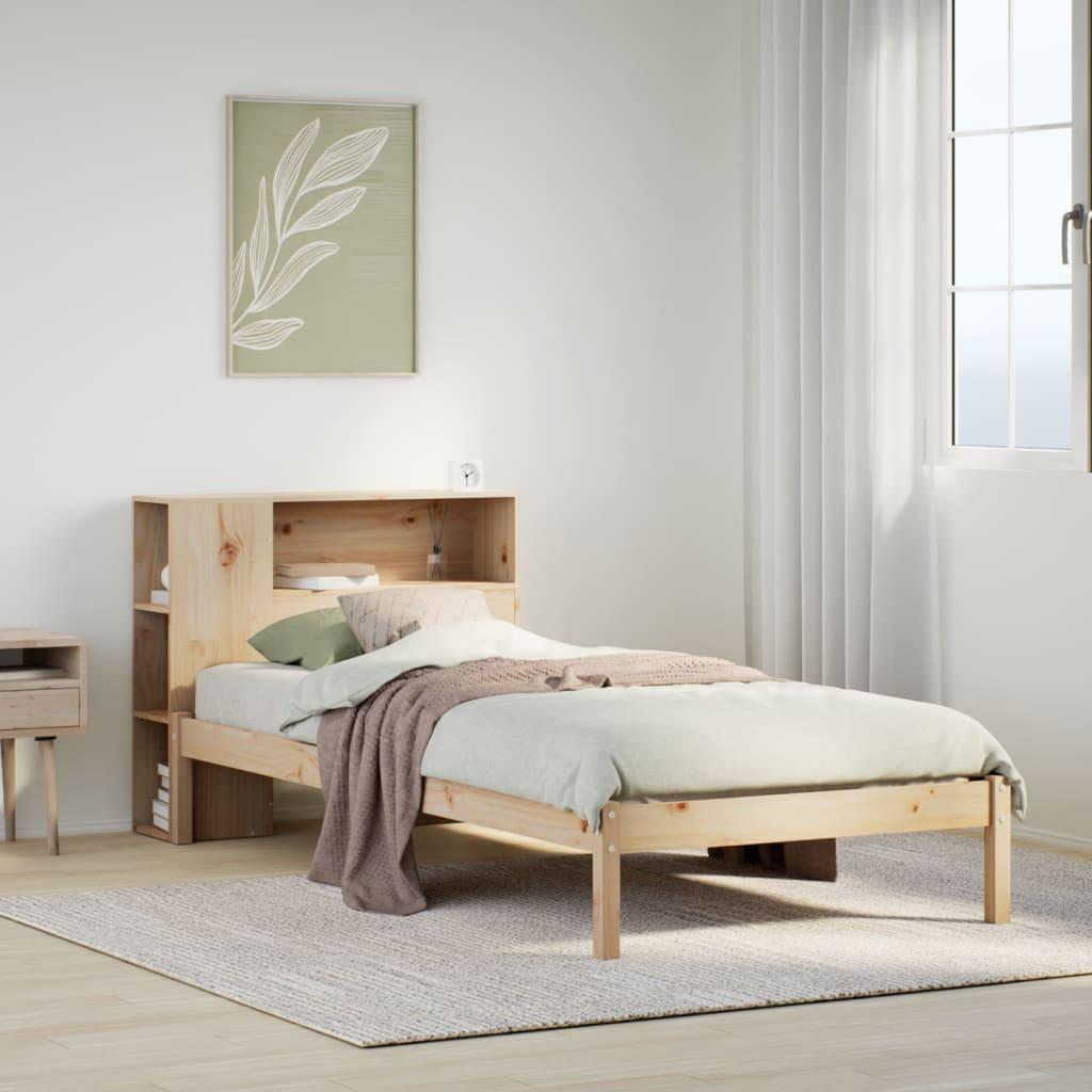 Seng med reol uden madras 75x190 cm massivt fyrretræ