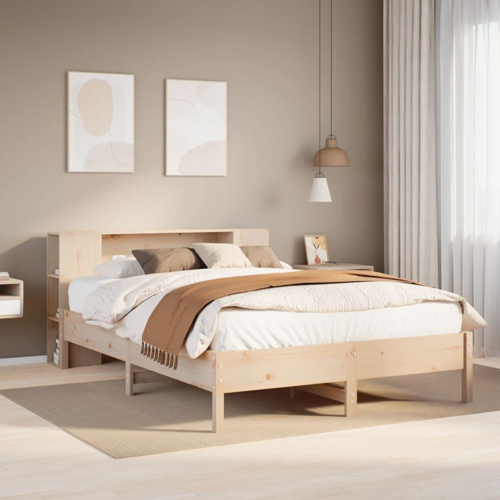 Seng med reol uden madras 135x190 cm massivt fyrretræ