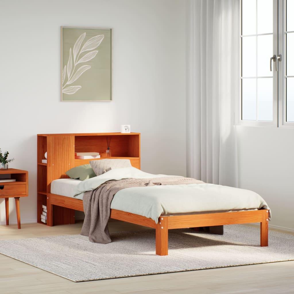 Seng med reol uden madras 100x200cm massivt fyrretræ gyldenbrun
