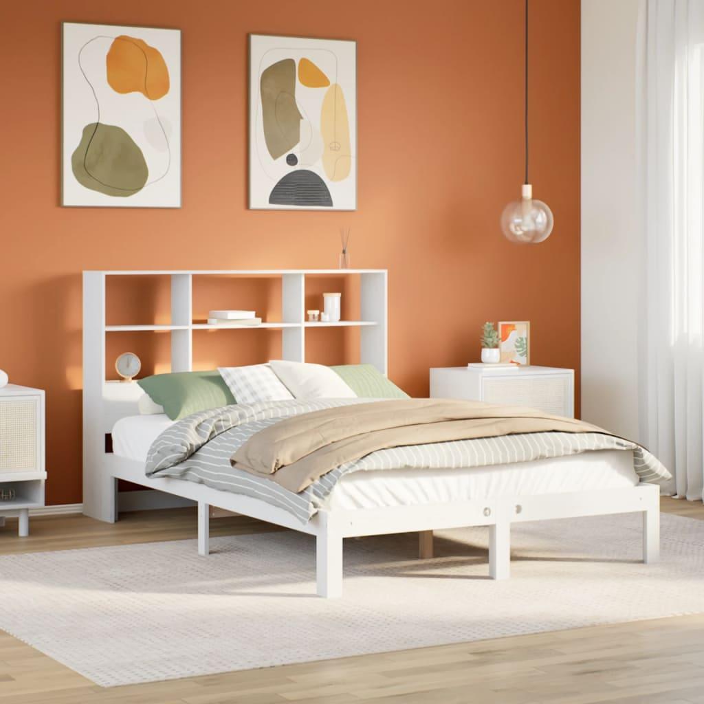 Seng med reol uden madras 120x190 cm massivt fyrretræ hvid