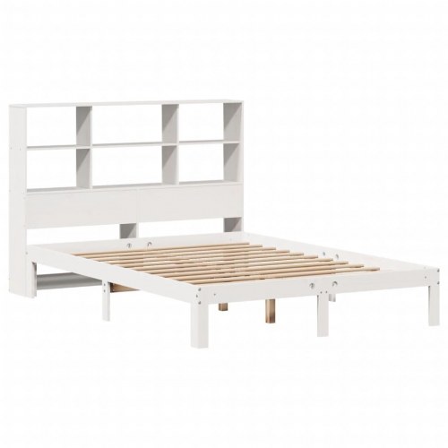 Seng med reol uden madras 120x190 cm massivt fyrretræ hvid