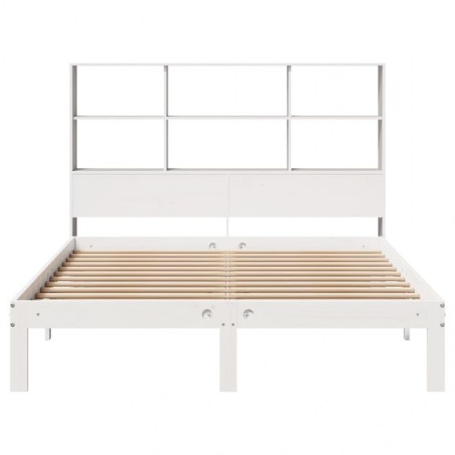 Seng med reol uden madras 120x190 cm massivt fyrretræ hvid