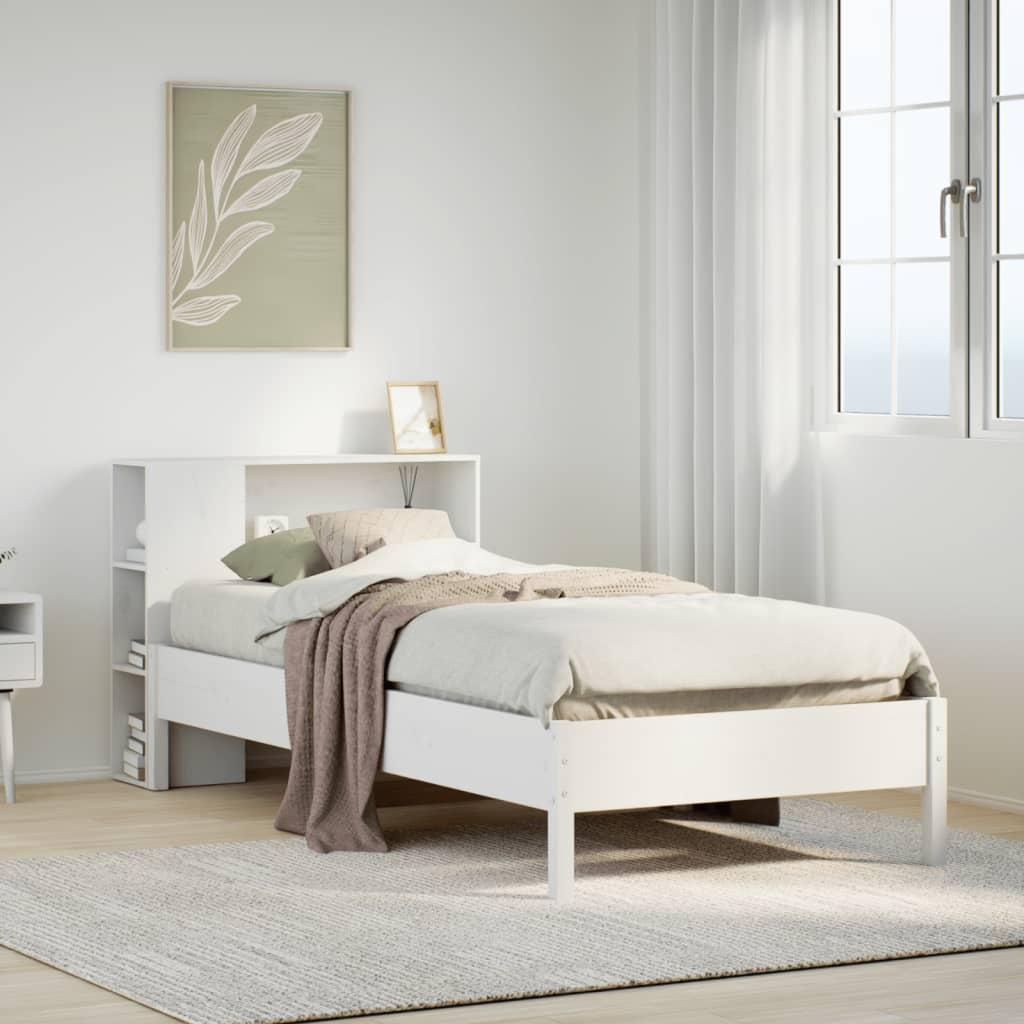 Seng med reol uden madras 75x190 cm massivt fyrretræ hvid