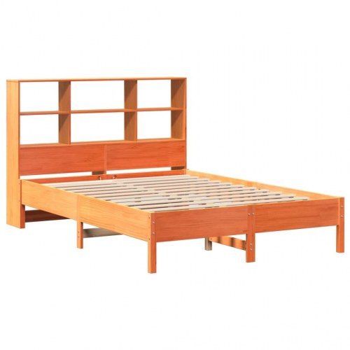 Seng med reol uden madras 120×200 cm - massivt fyrretræ, gyldenbrun