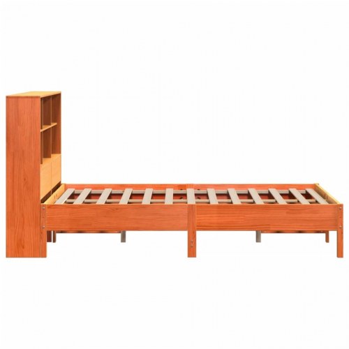 Seng med reol uden madras 120×200 cm - massivt fyrretræ, gyldenbrun