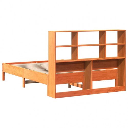 Seng med reol uden madras 120×200 cm - massivt fyrretræ, gyldenbrun