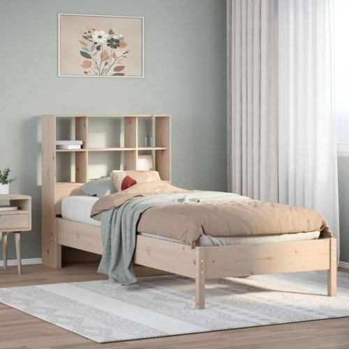 Seng med reol uden madras 75x190 cm massivt fyrretræ