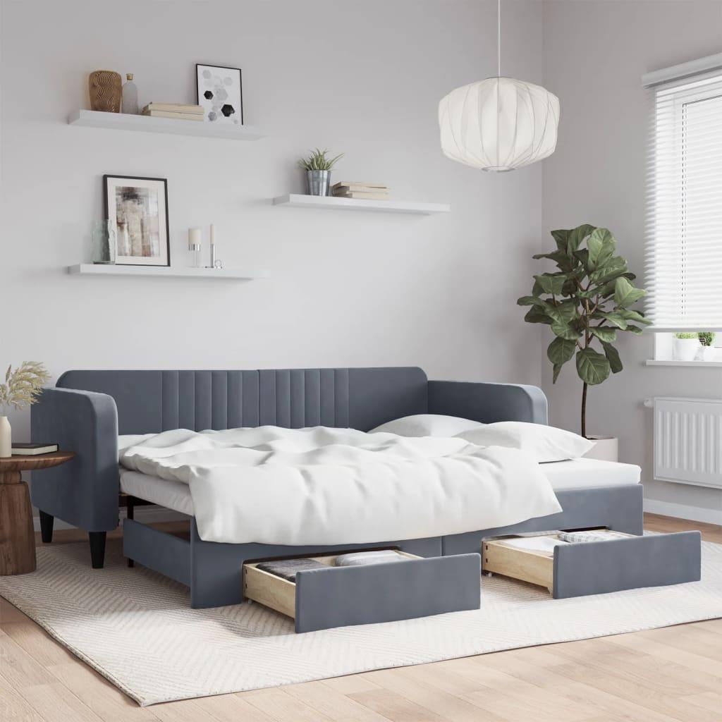 Daybed med udtræk og skuffer 90x200 cm velour mørkegrå billede