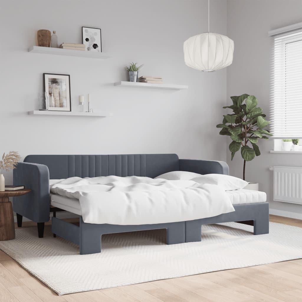 Daybed med udtræk og madras 90x200 cm velour mørkegrå billede