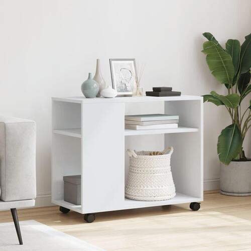 Sidebord med hjul 70x35x60 cm konstrueret træ hvid
