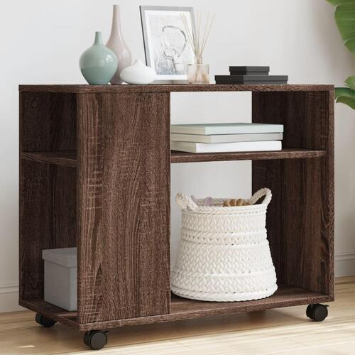 Sidebord med hjul 70x35x60 cm konstrueret træ brunt egetræ