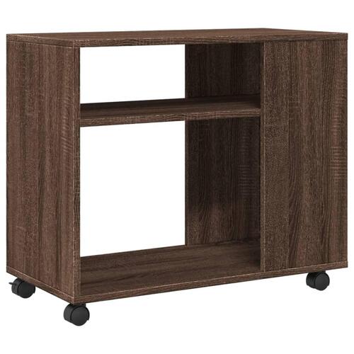 Sidebord med hjul 70x35x60 cm konstrueret træ brunt egetræ